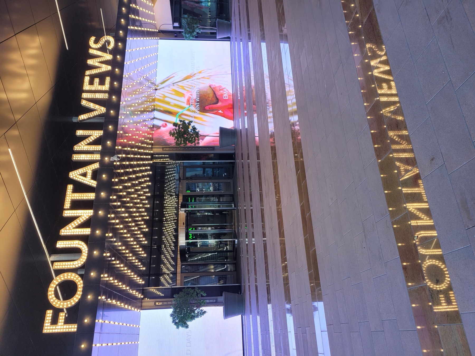 Illuminated Fountain Views entrance at The Dubai Mall